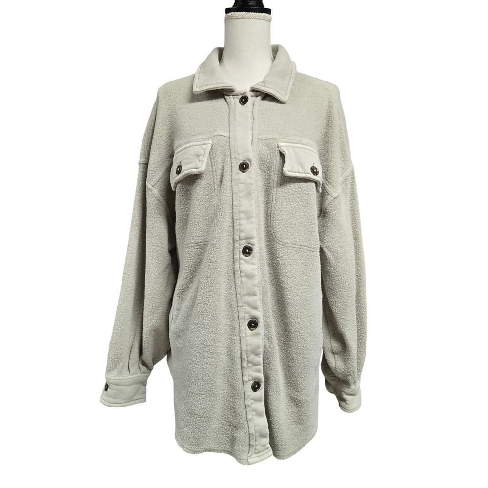 Free People Ruby Jacket Oatmeal Beige Fleece Oversized Shacket Women's Size M